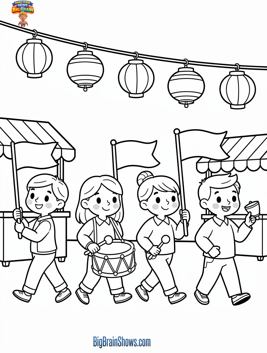 Coloring Page: Festival Procession in Mandi