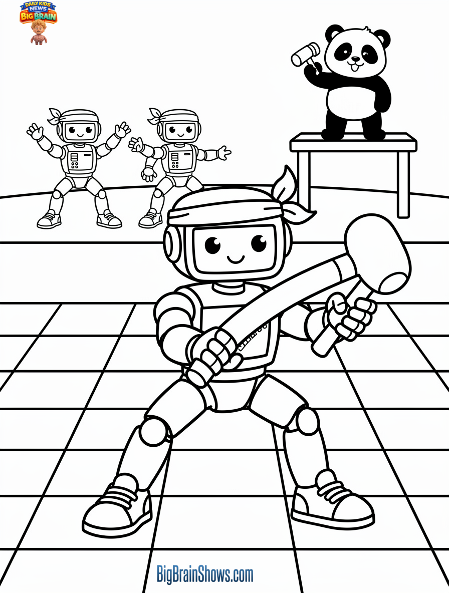 Coloring Page: Kung Fu Robots on Stage