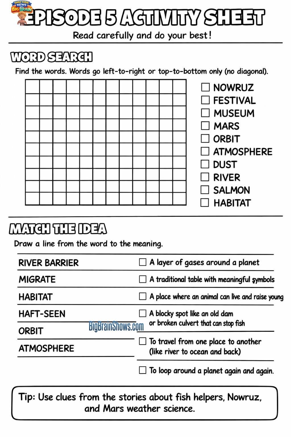 Episode 5 Activity Sheet: Word Search + Match the Meaning
