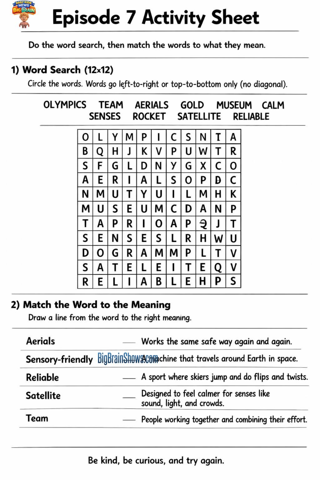 Episode 7 Activity Sheet: Find the Words, Match the Meanings