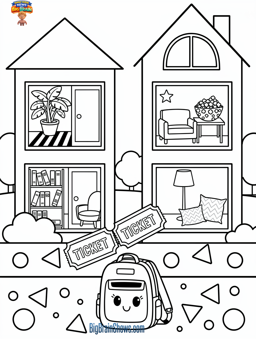 Coloring Page: Two Show Houses Full of Room Ideas