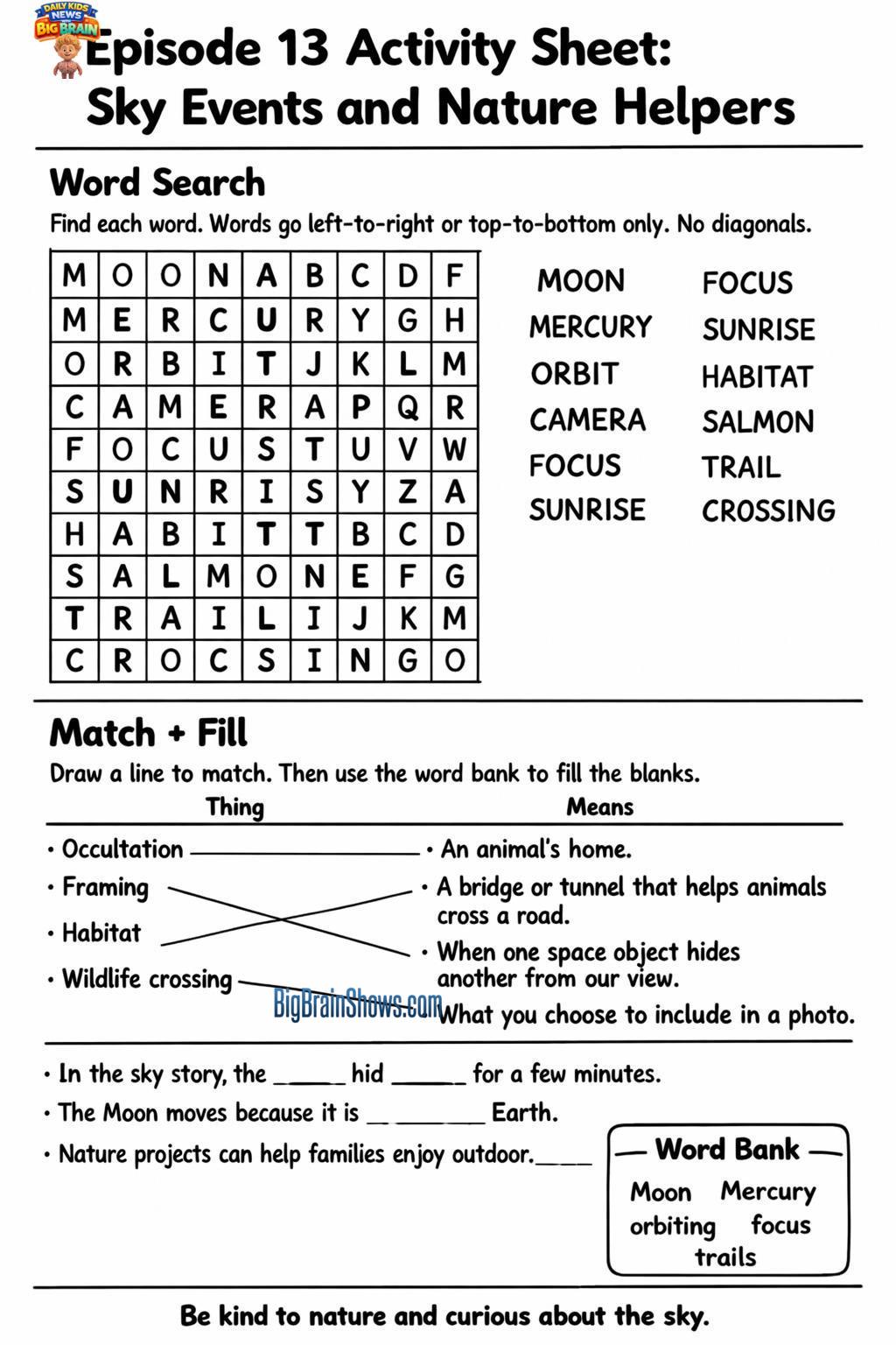Episode 13 Activity Sheet: Sky Events and Nature Helpers