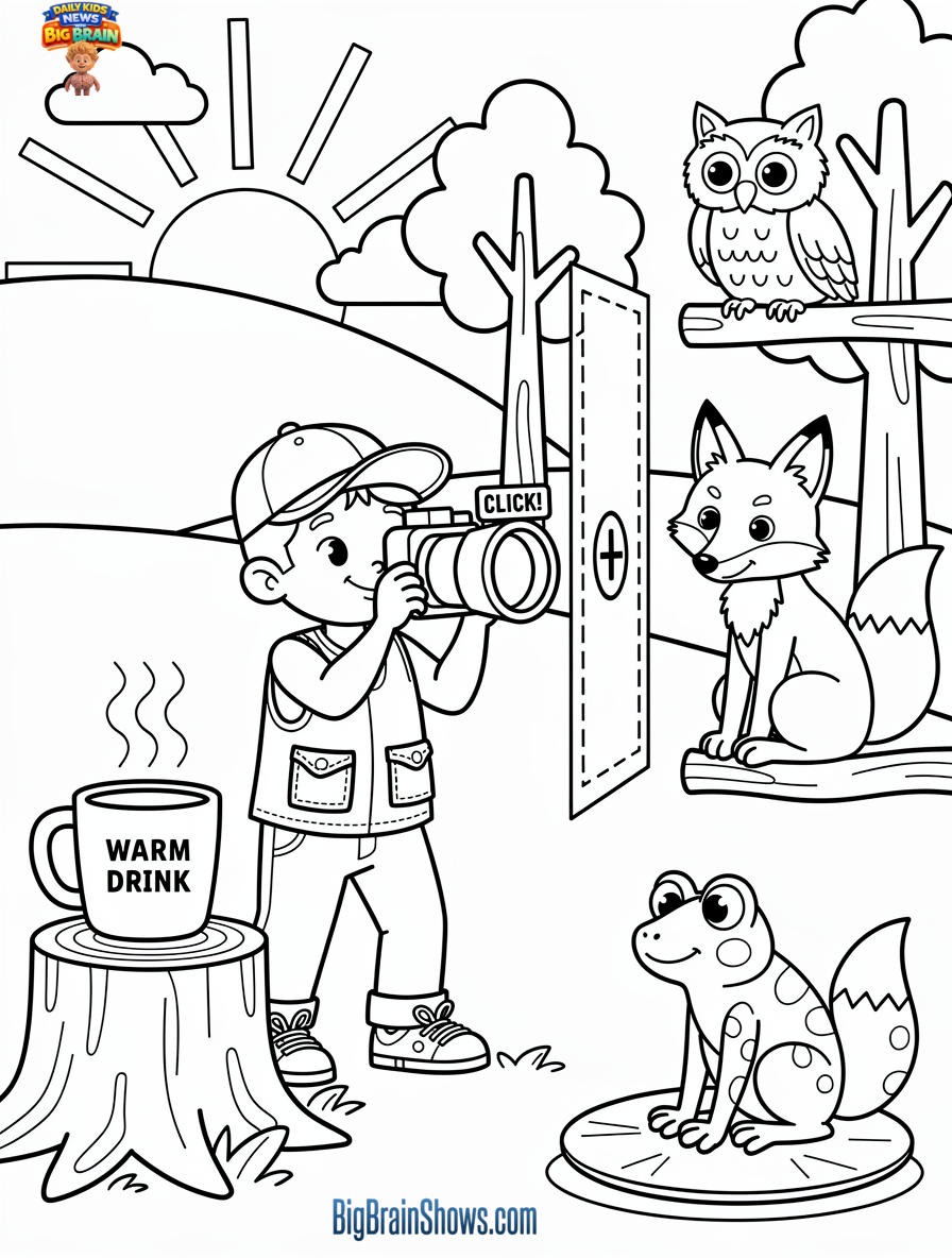 Coloring Page: Wildlife Photographer Waiting for the Perfect Click