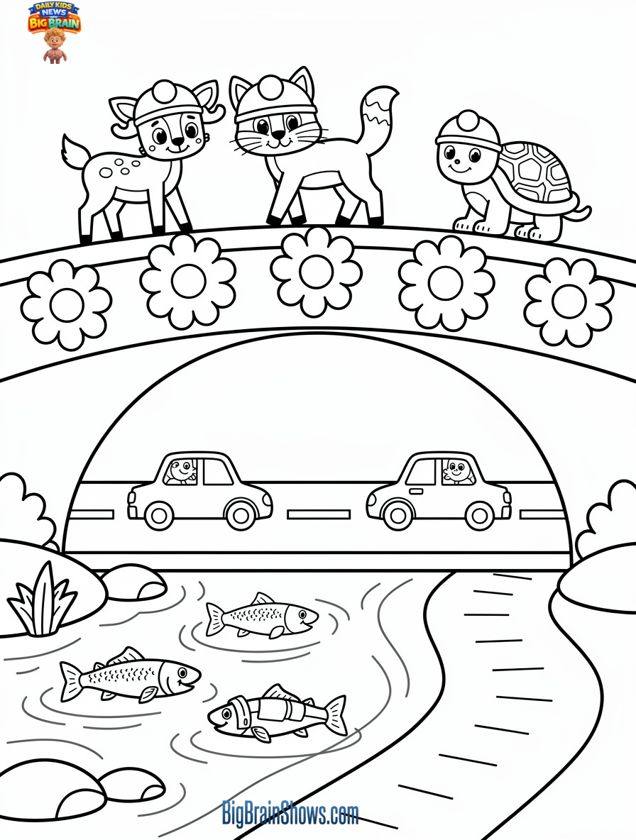 Coloring Page: Wildlife Crossing and Stream Helpers