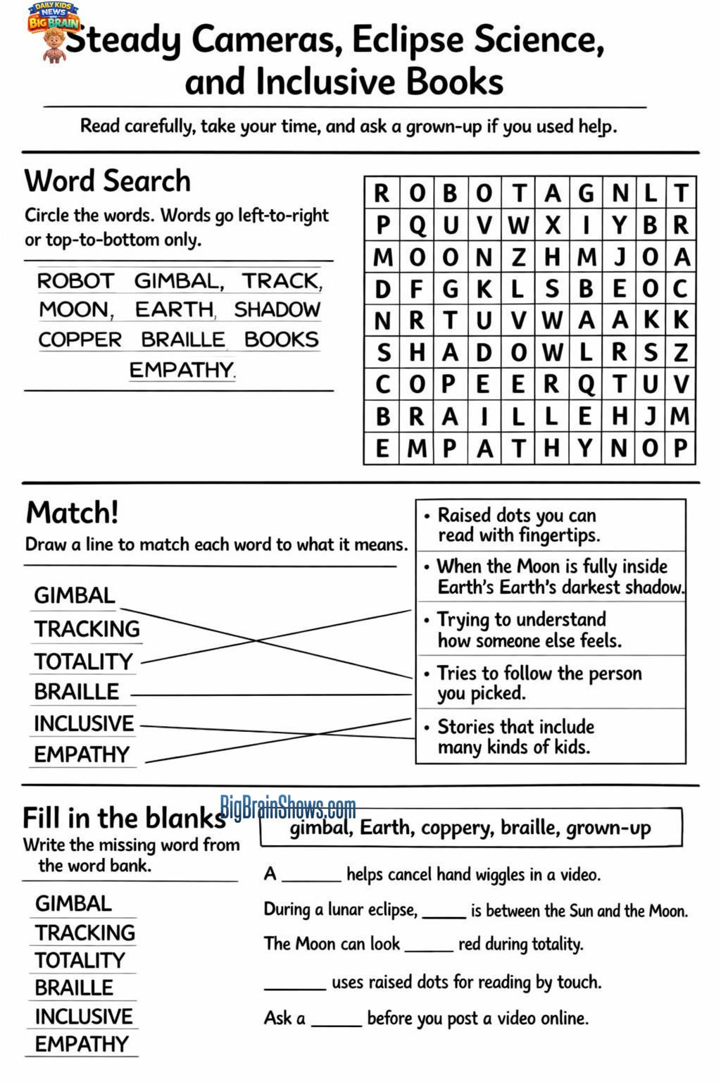 Episode 14 Activity Sheet: Steady Cameras, Eclipse Science, and Inclusive Books