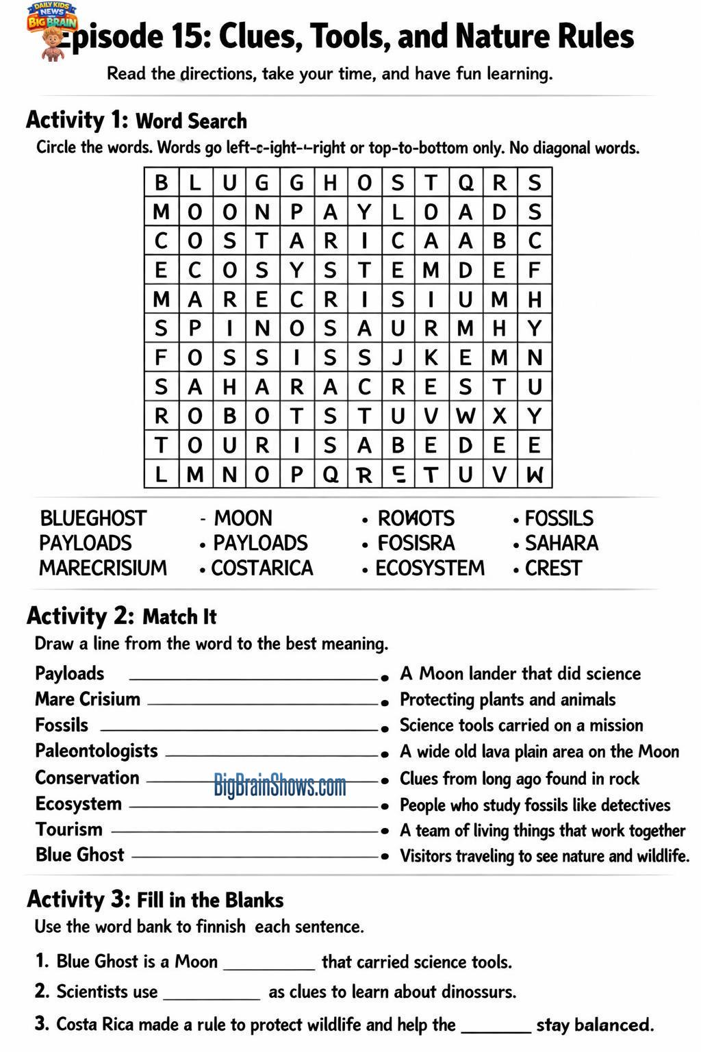 Episode 15 Activity Sheet: Clues, Tools, and Nature Rules