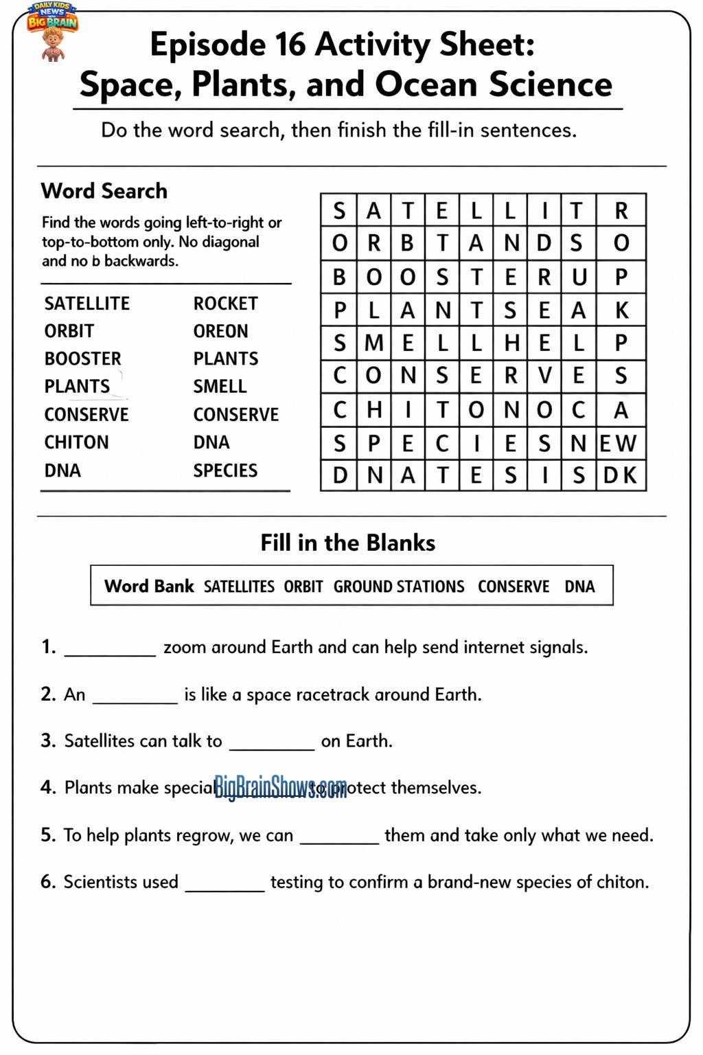 Episode 16 Activity Sheet: Space, Plants, and Ocean Science