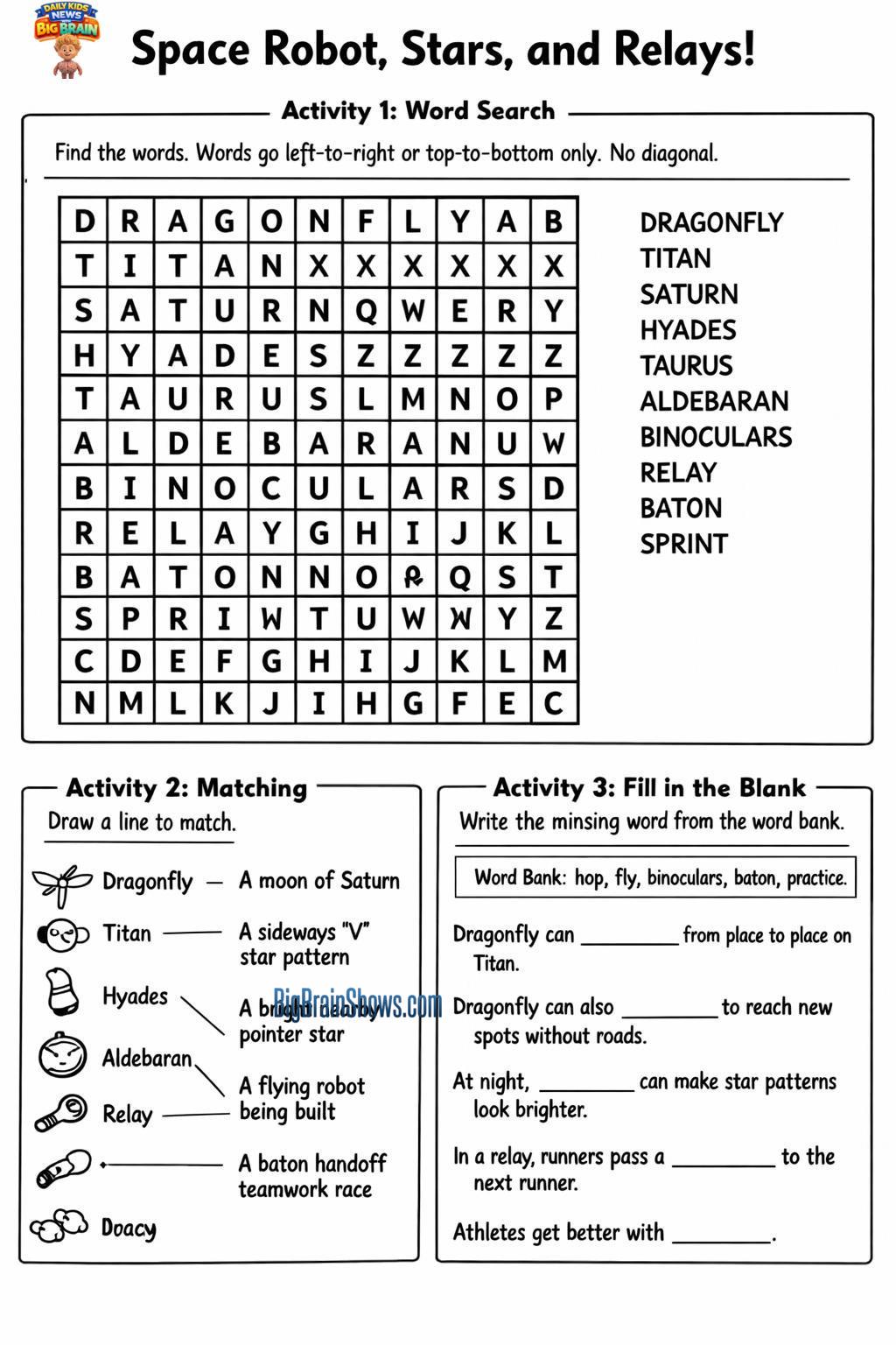 Episode 27 Activity Sheet: Space Robot, Star Patterns, and Teamwork