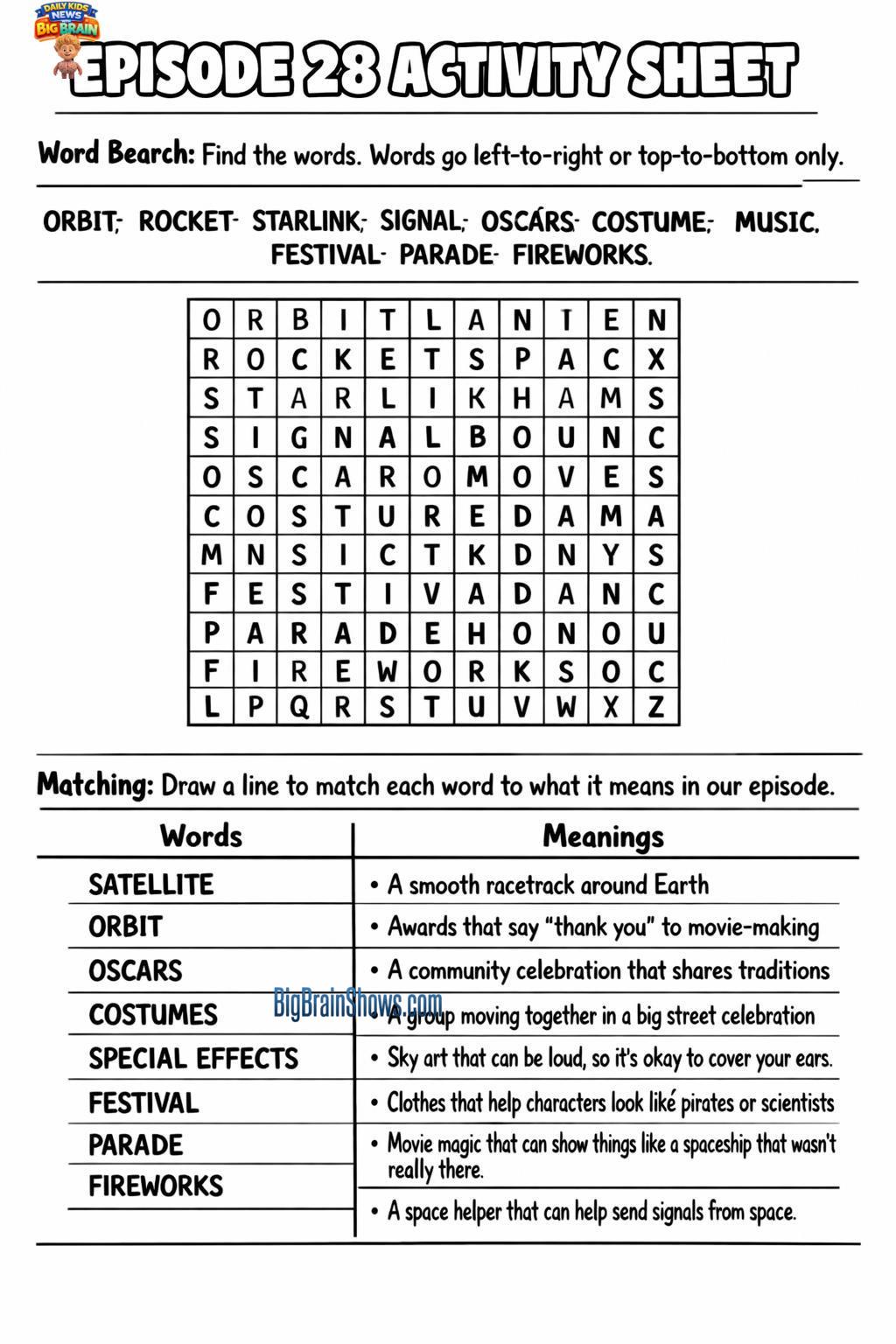 Episode 28 Activity Sheet: Words + Matching