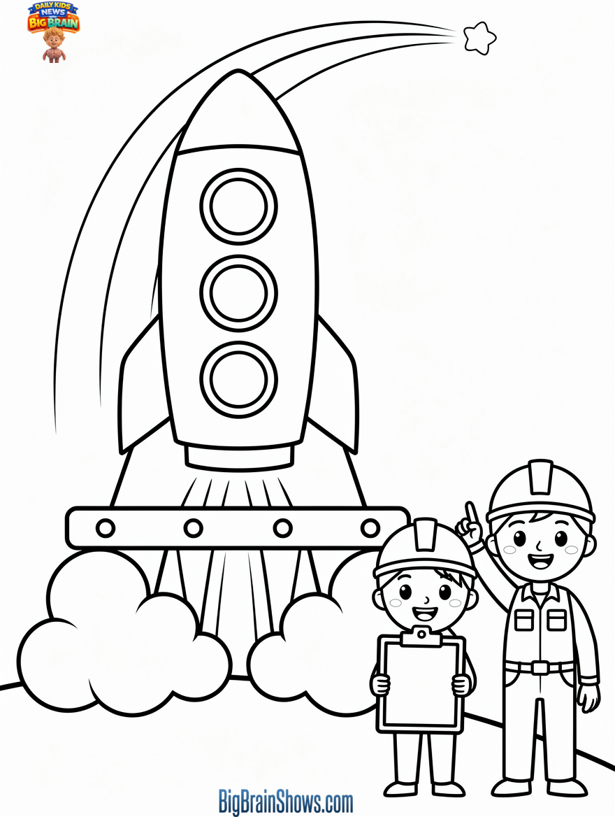 Coloring Page: Rocket to Orbit and Satellite Helpers