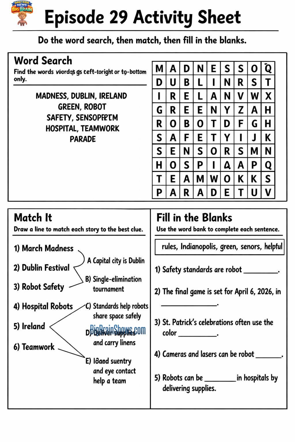 Episode 29 Activity Sheet: Teamwork, Festivals, and Robot Rules