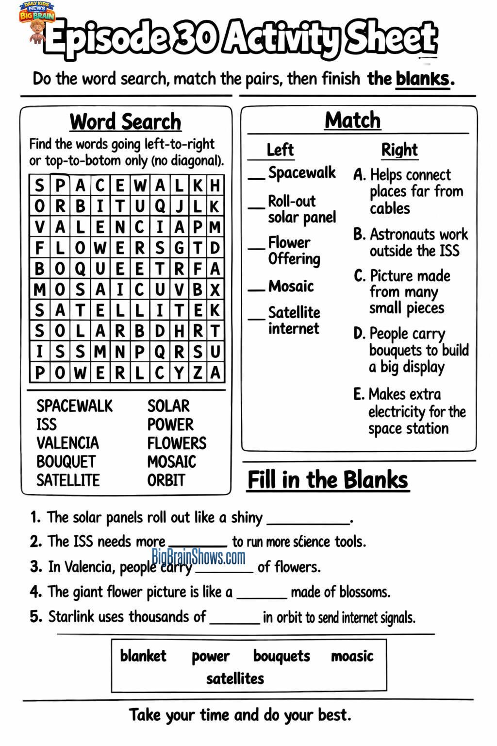 Episode 30 Activity Sheet: Power, Flowers, and Satellites