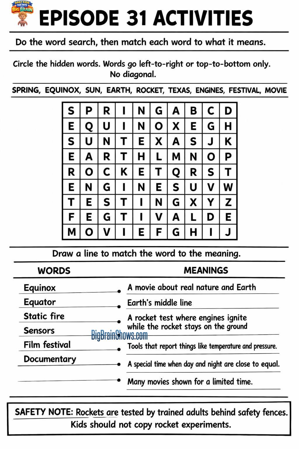 Episode 31 Activity Sheet: Find the Words + Match the Meanings