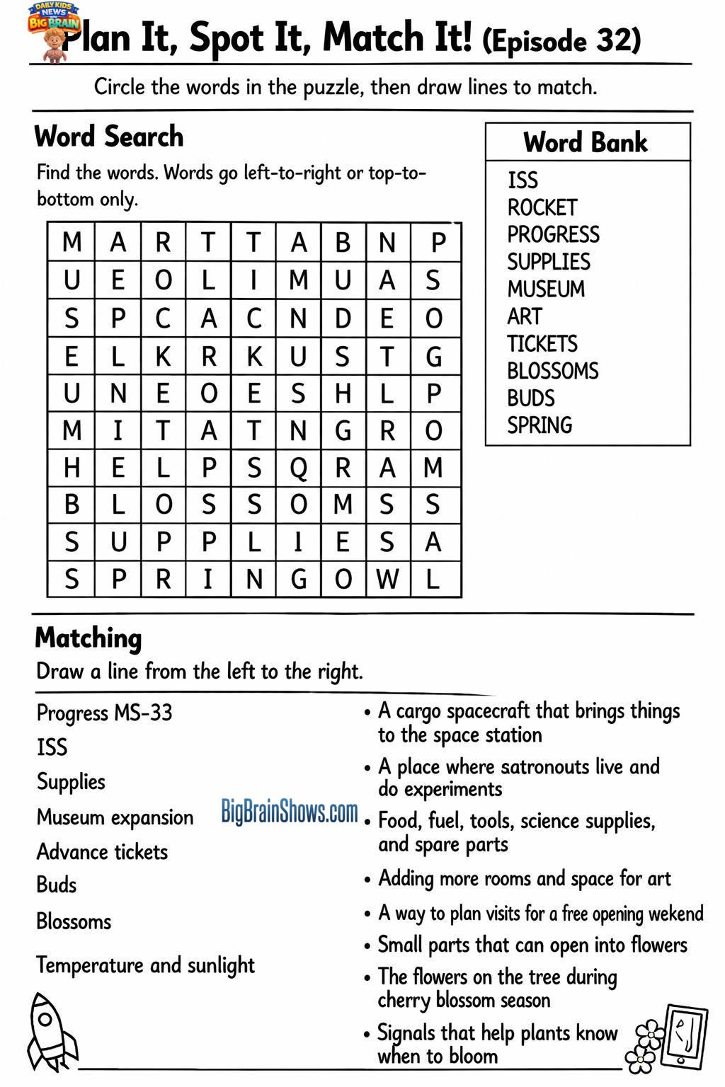 Episode 32 Activity Sheet: Plan It, Spot It, Match It!