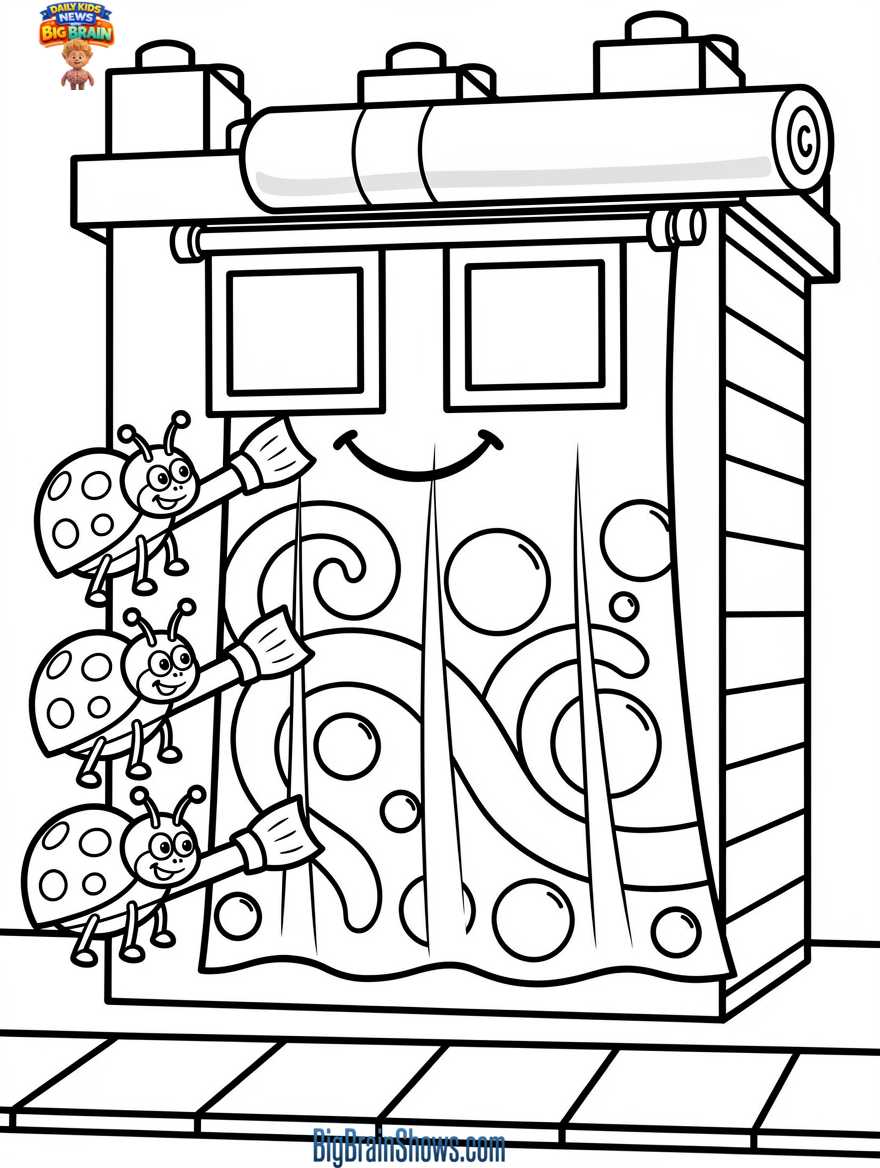 Coloring Page: A Museum Wears Giant Art Like a Banner