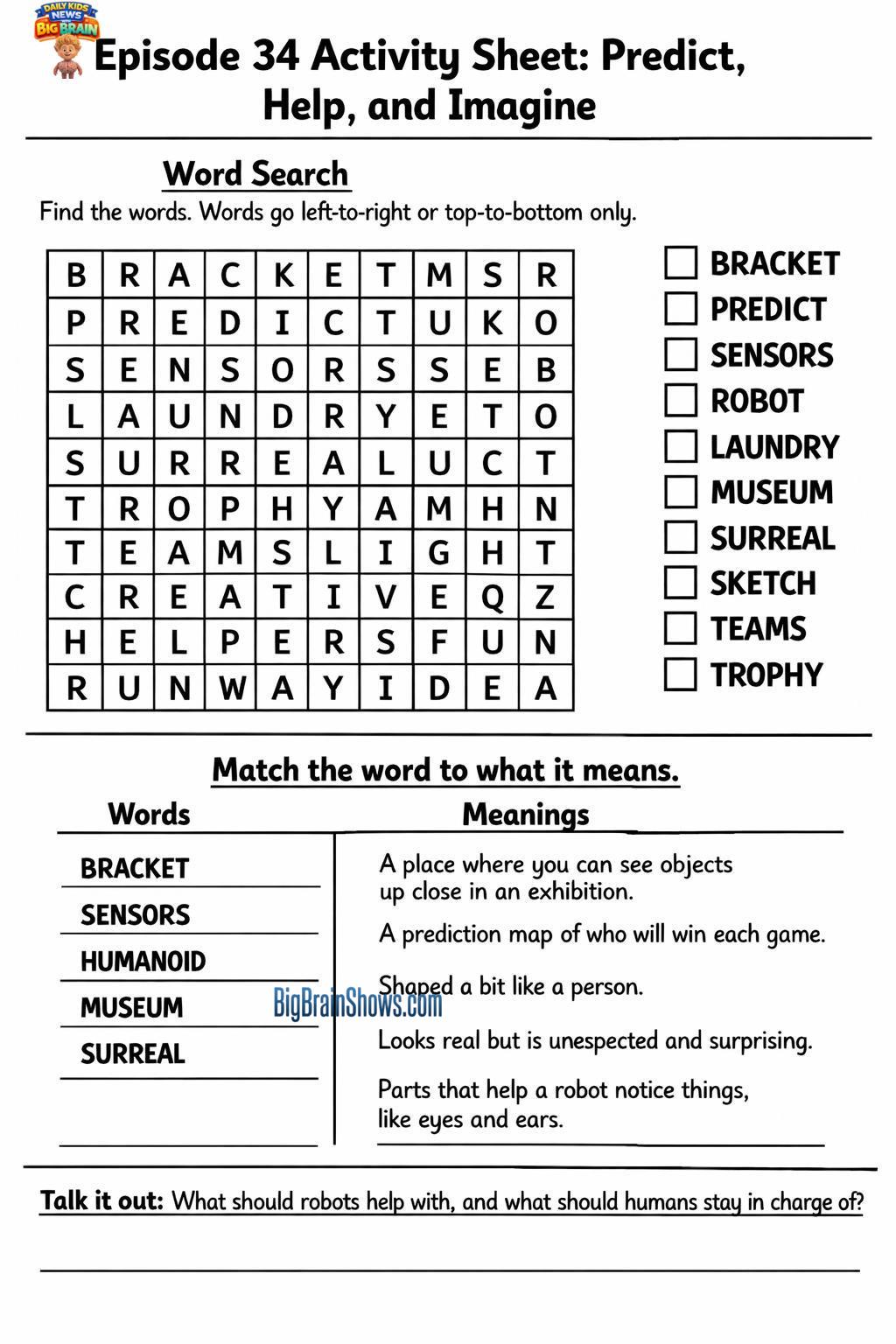 Episode 34 Activity Sheet: Predict, Help, and Imagine