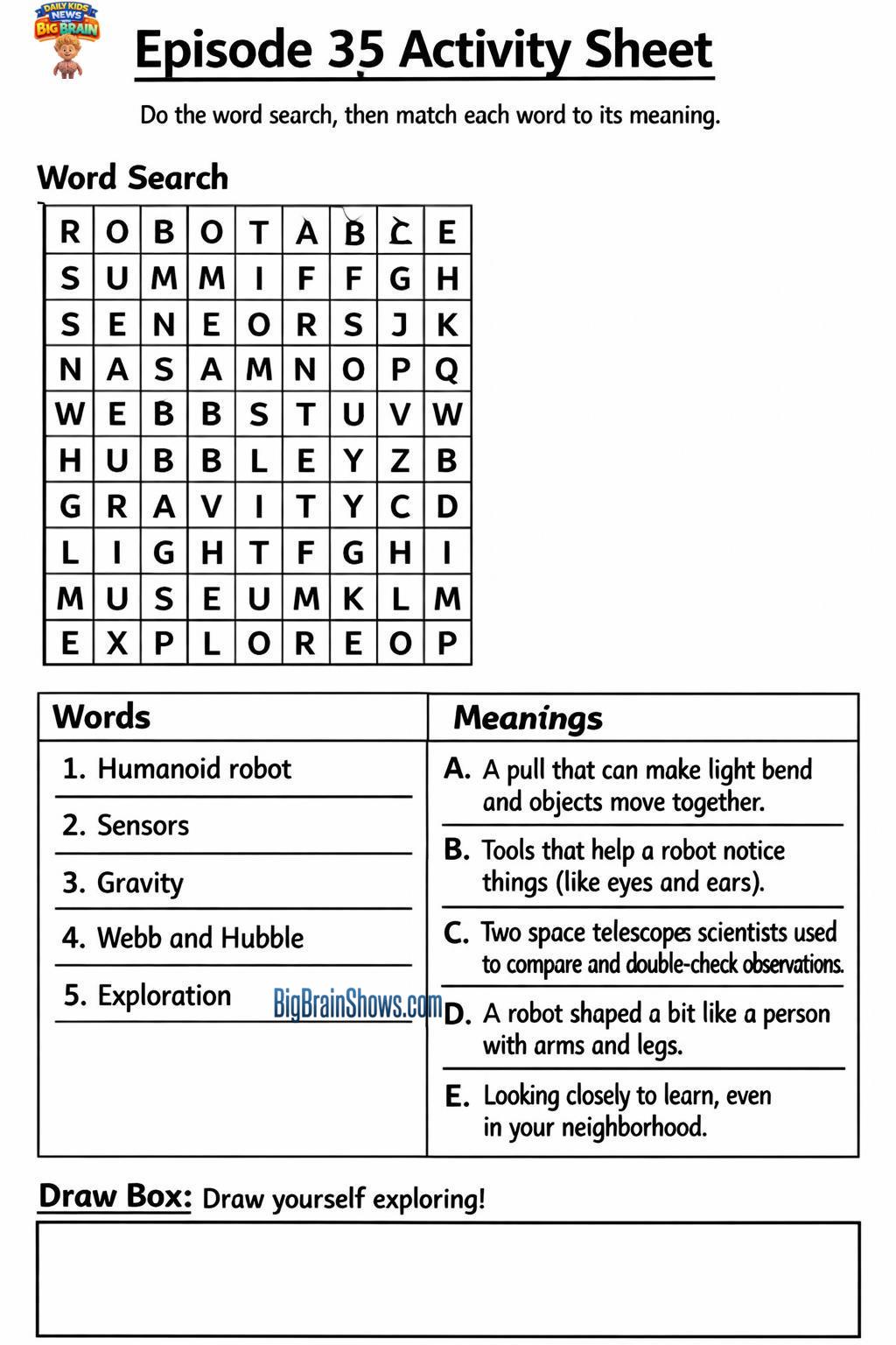 Episode 35 Activity Sheet: Tech Helpers, Space Clues, and Exploring