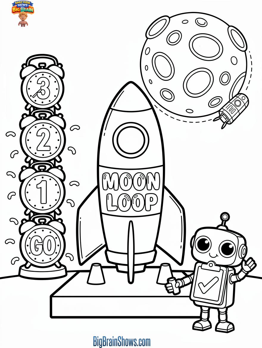 Coloring Page: Artemis II Moon Loop Countdown