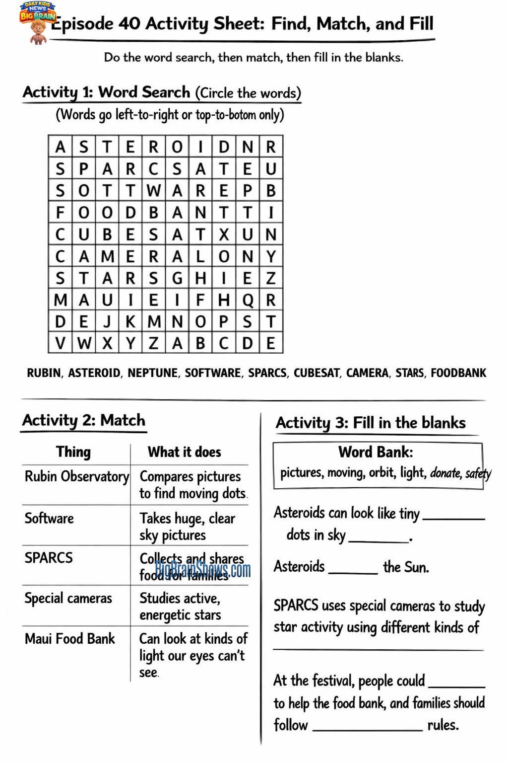 Episode 40 Activity Sheet: Find, Match, and Fill