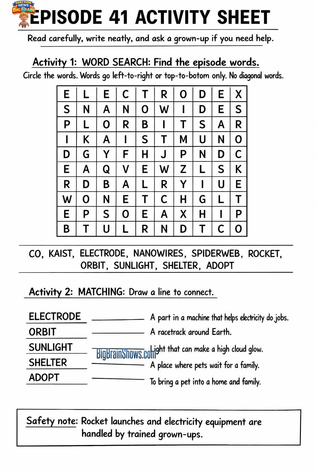 Episode 41 Activity Sheet: Science Shapes, Sky Glow, and Helping Pets