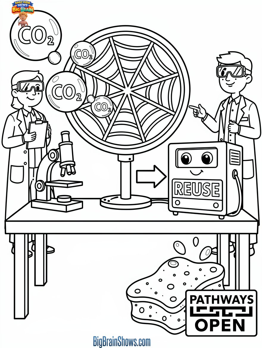 Coloring Page: Spiderweb Electrode Helps CO2 Move