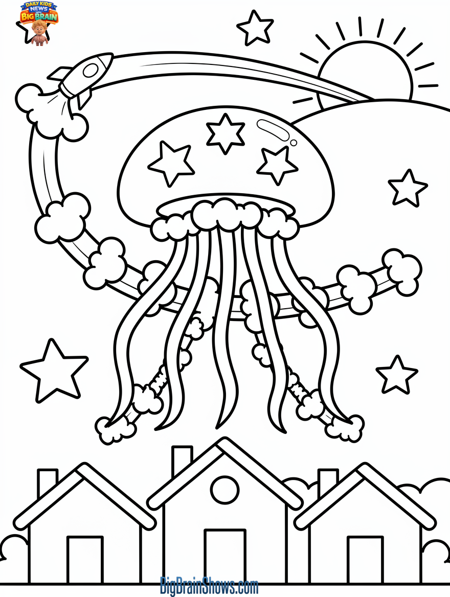 Coloring Page: The Glowing “Space Jellyfish” in the Night Sky
