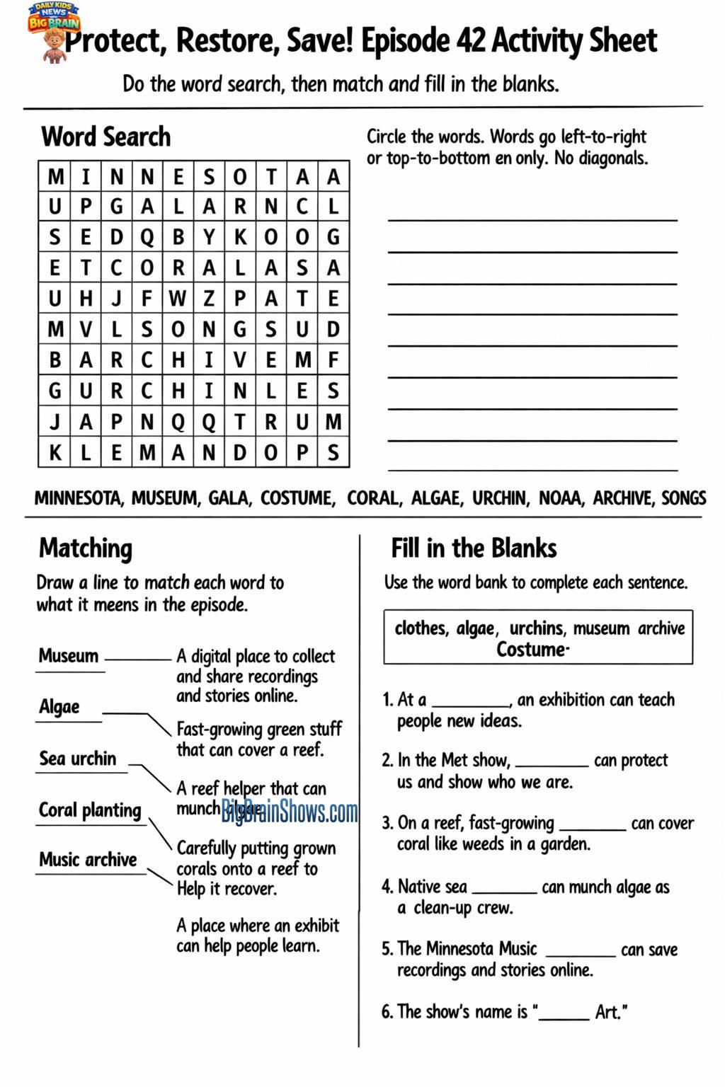 Episode 42 Activity Sheet: Protect, Restore, Save!