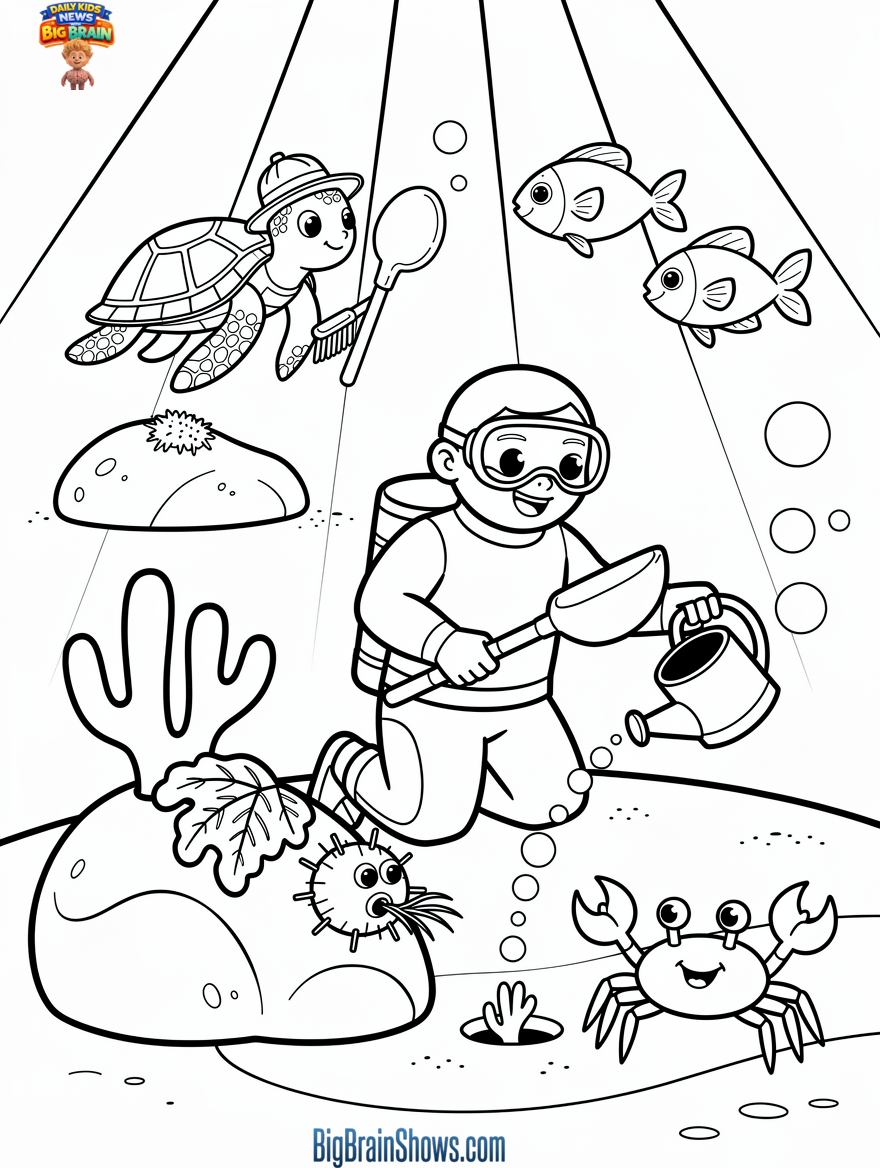 Coloring Page: Coral Garden Helpers at Work