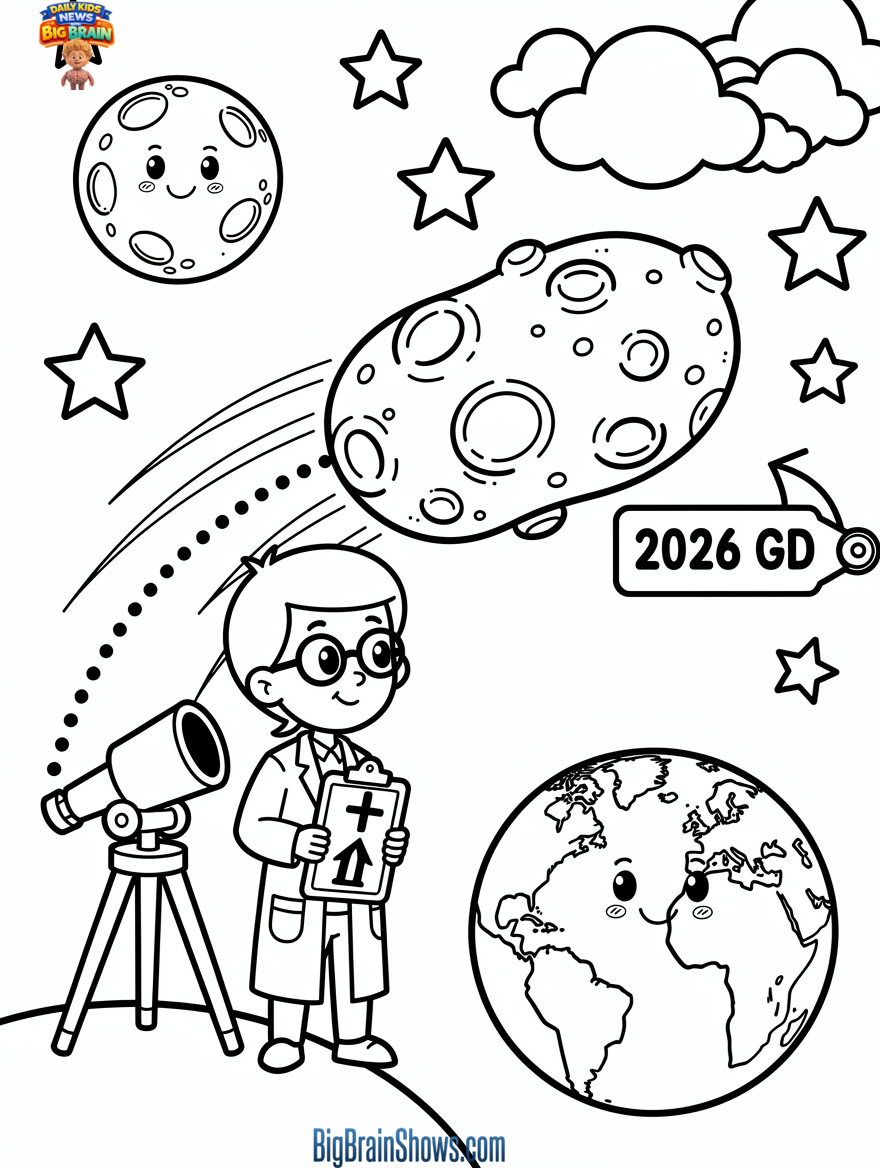 Coloring Page: Scientists Track a Safe Asteroid Flyby
