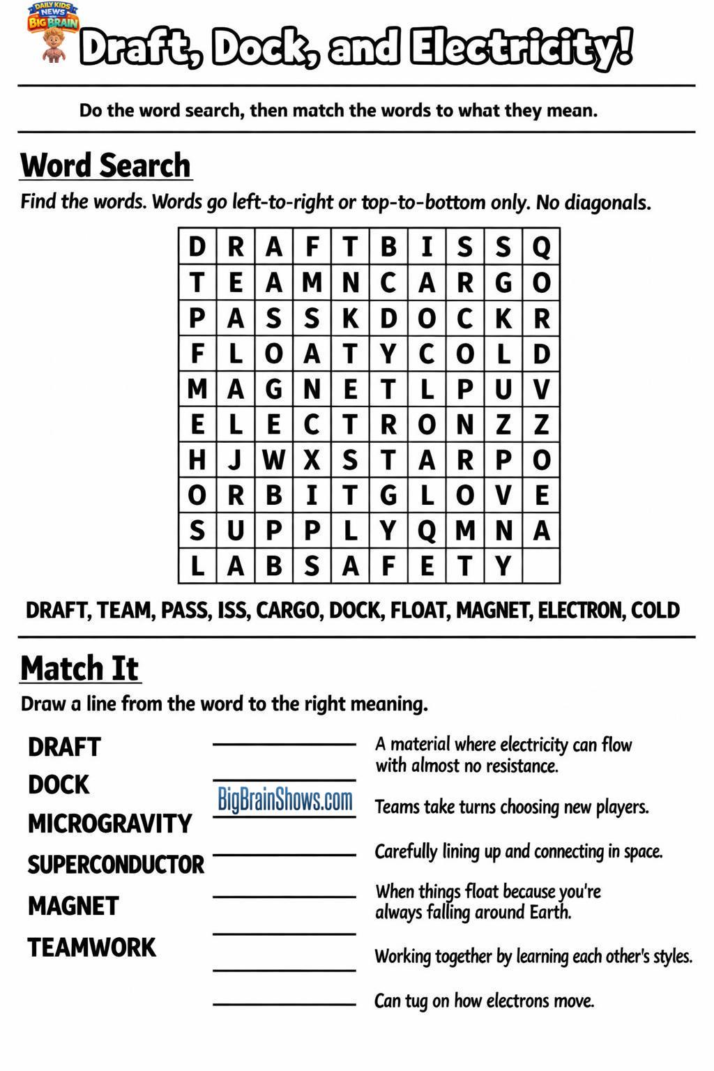 Episode 45 Activity Sheet: Draft, Dock, and Electricity!