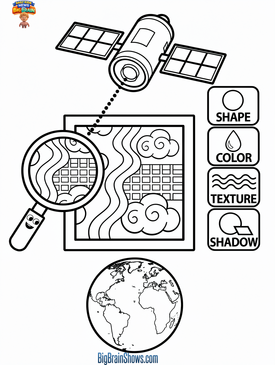 Colouring Page: Satellite Puzzler—Looking for Clues from Space