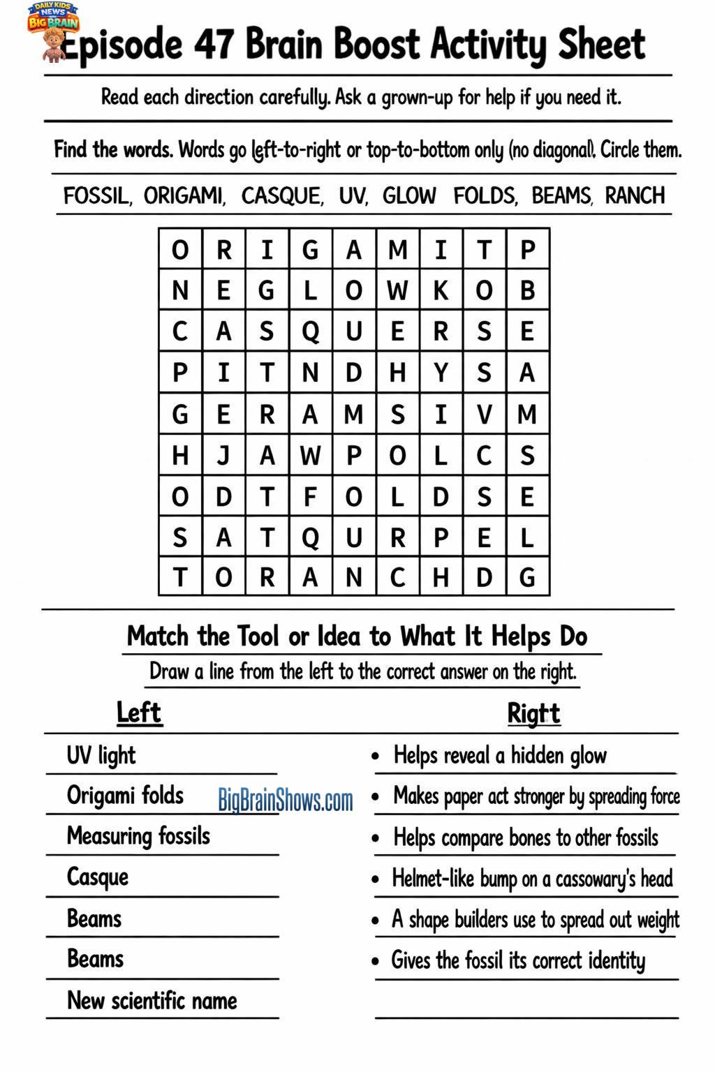 Episode 47 Brain Boost Activity Sheet
