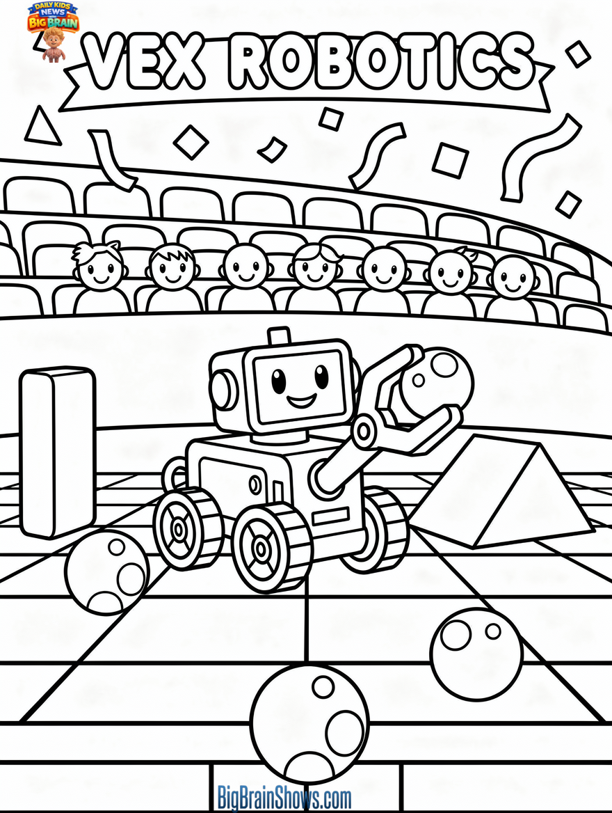 Coloring Page: Student Robot in a Game Arena