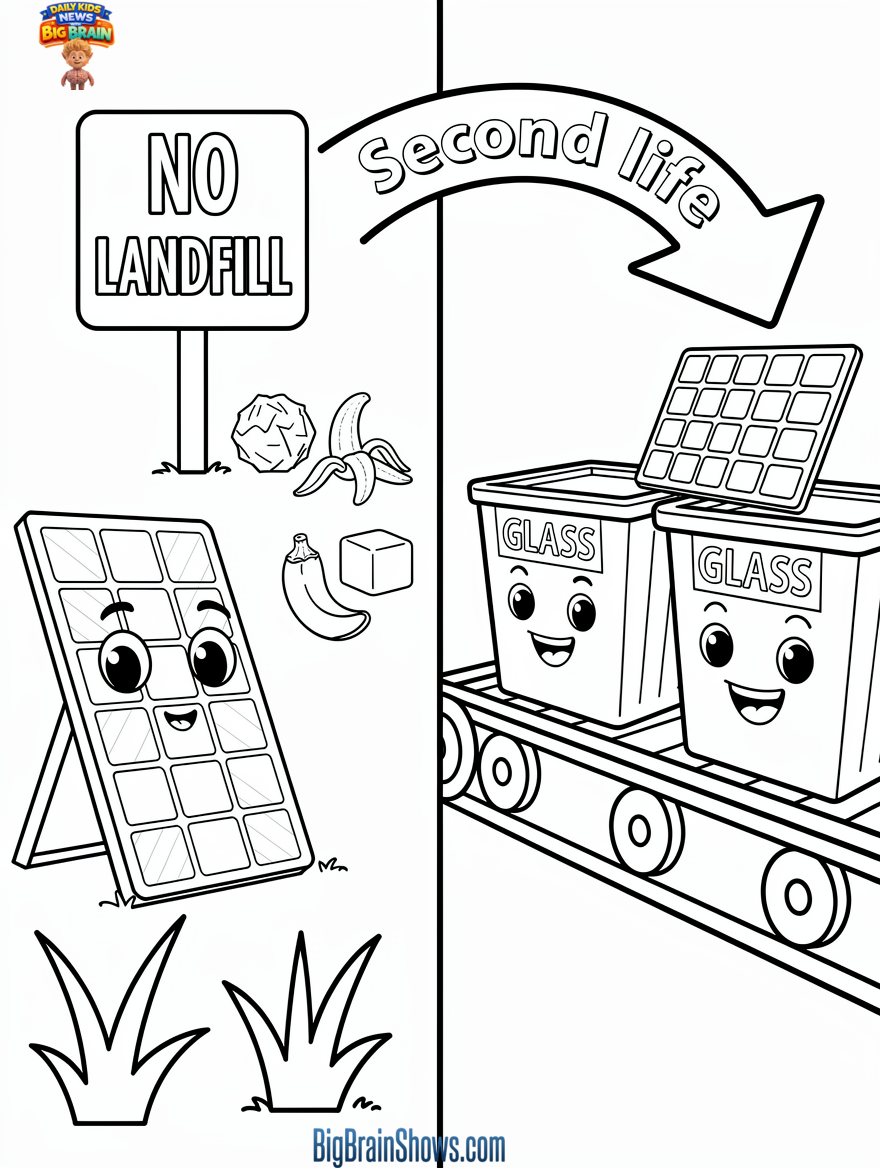Coloring Page: Solar Panel Gets a Second Life (Recycling)