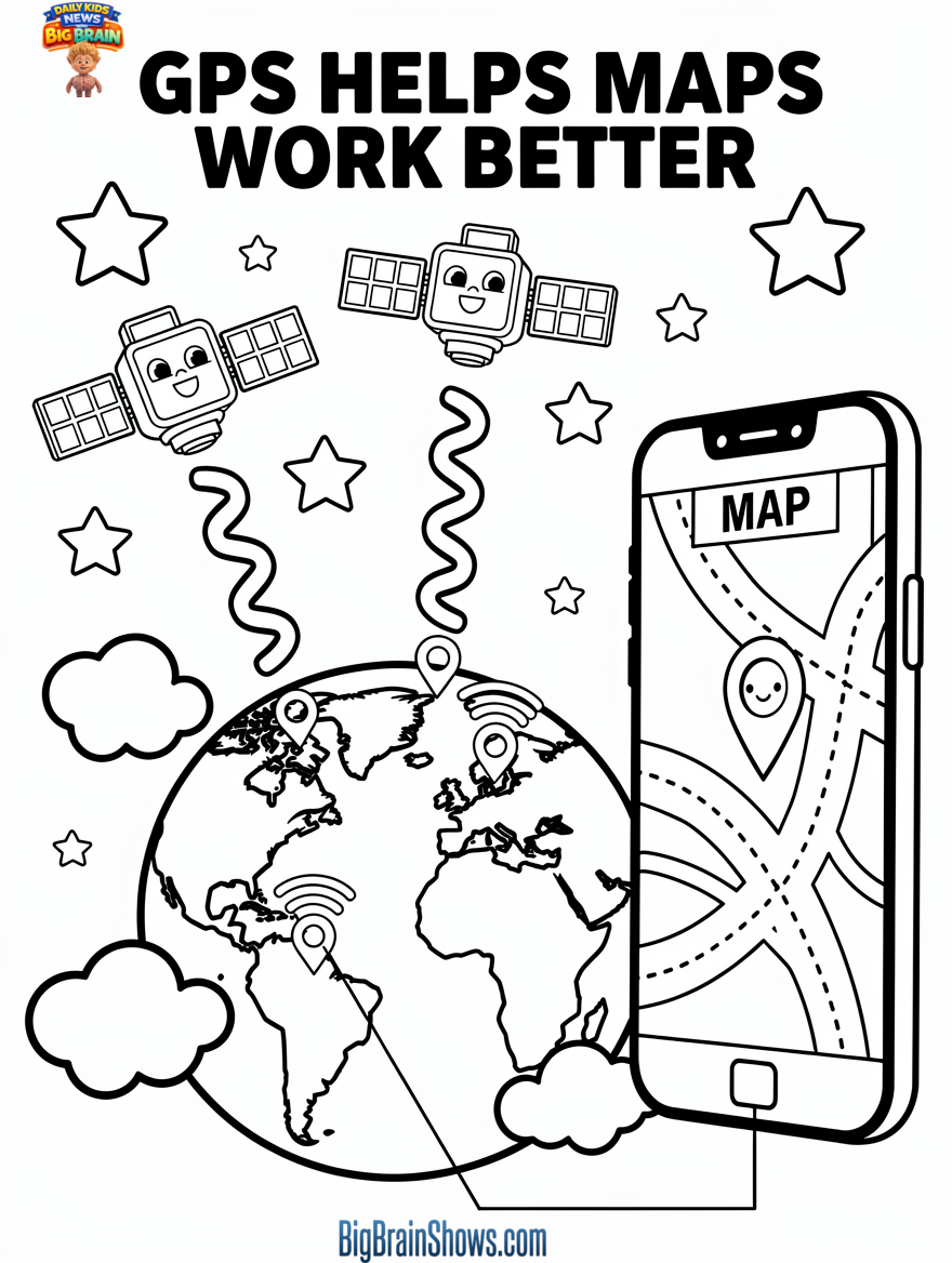 Coloring Page: GPS Satellites Help a Map Dot