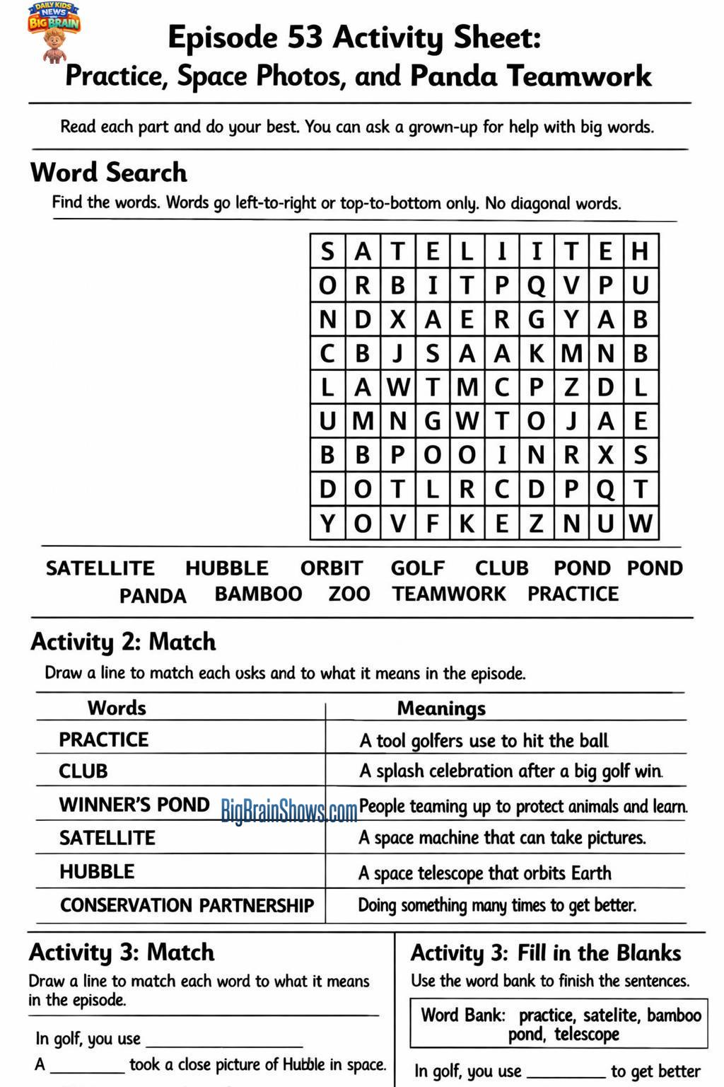 Episode 53 Activity Sheet: Practice, Space Photos, and Panda Teamwork