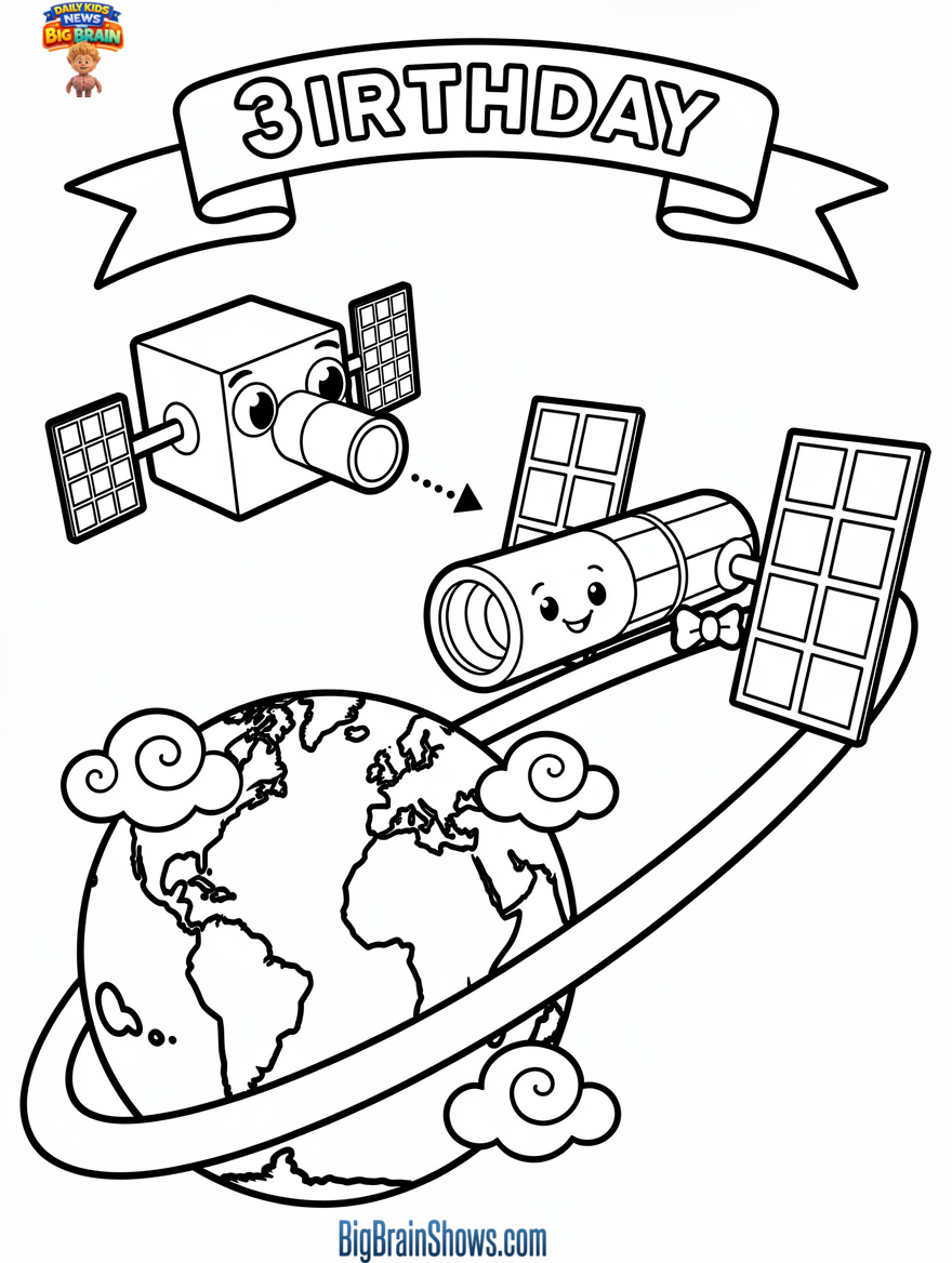 Coloring Page: Space Selfie—A Satellite Photographs Hubble