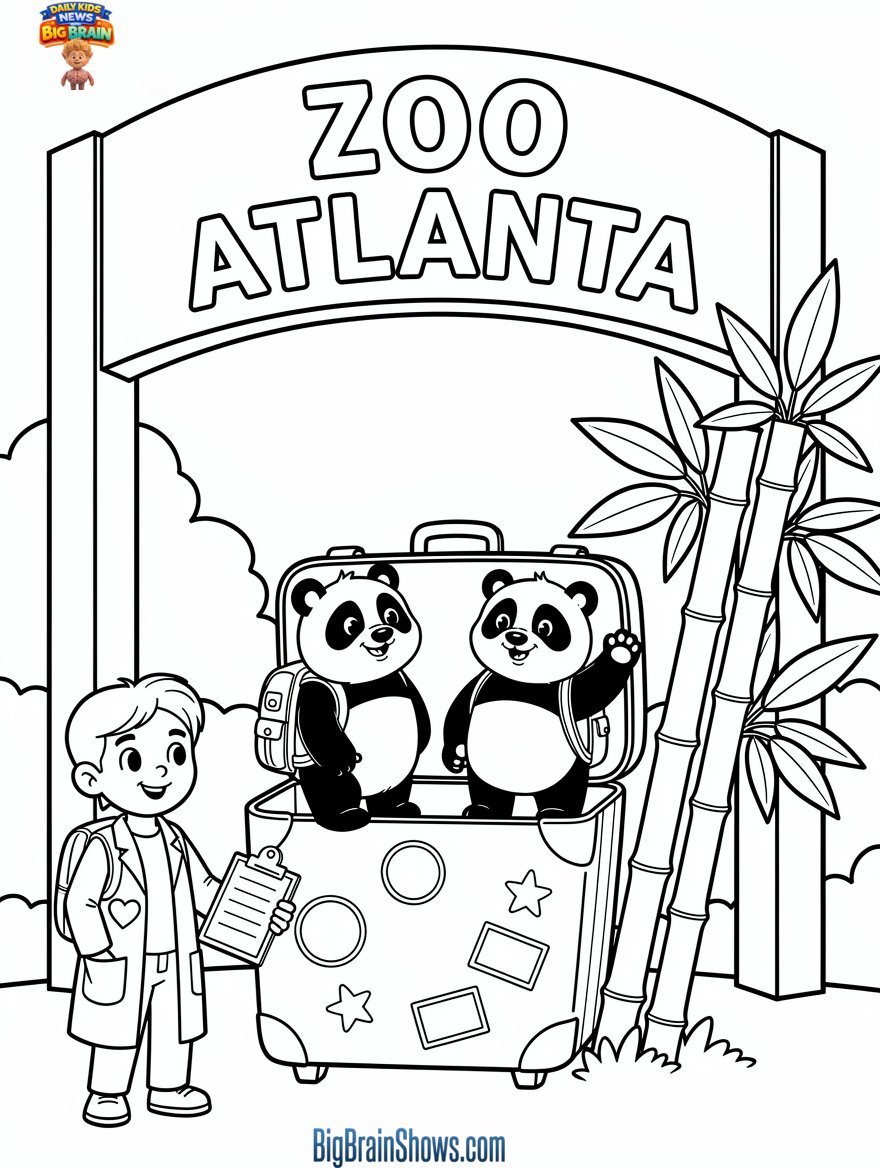 Coloring Page: Two Pandas Arrive for a Conservation Partnership
