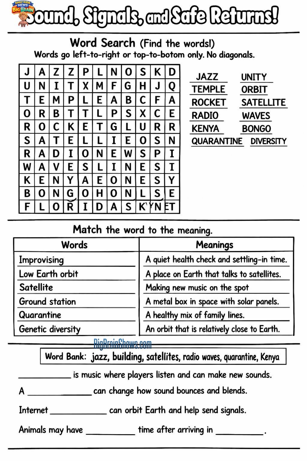 Episode 54 Activity Sheet: Sound, Signals, and Safe Returns