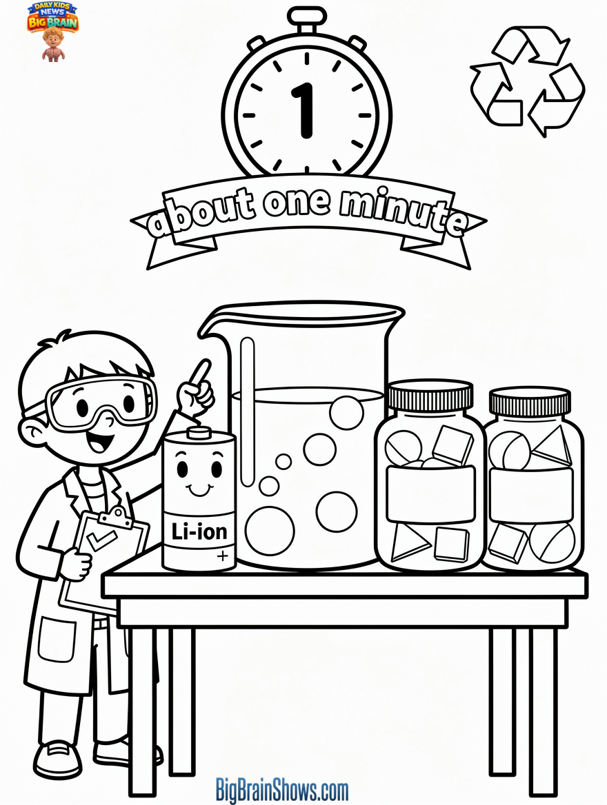 One-Minute Battery Recycling Lab Coloring Page