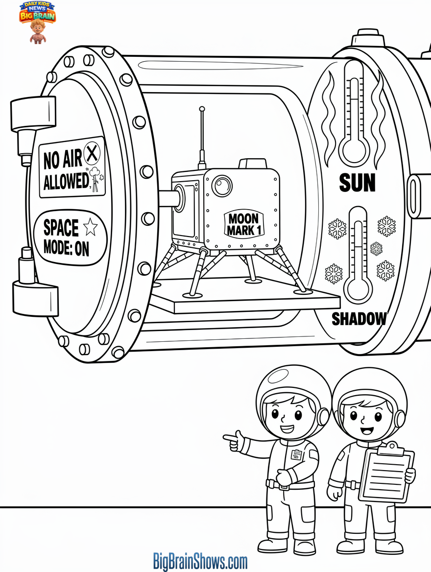Coloring Page: Moon Lander in the Space Test Room