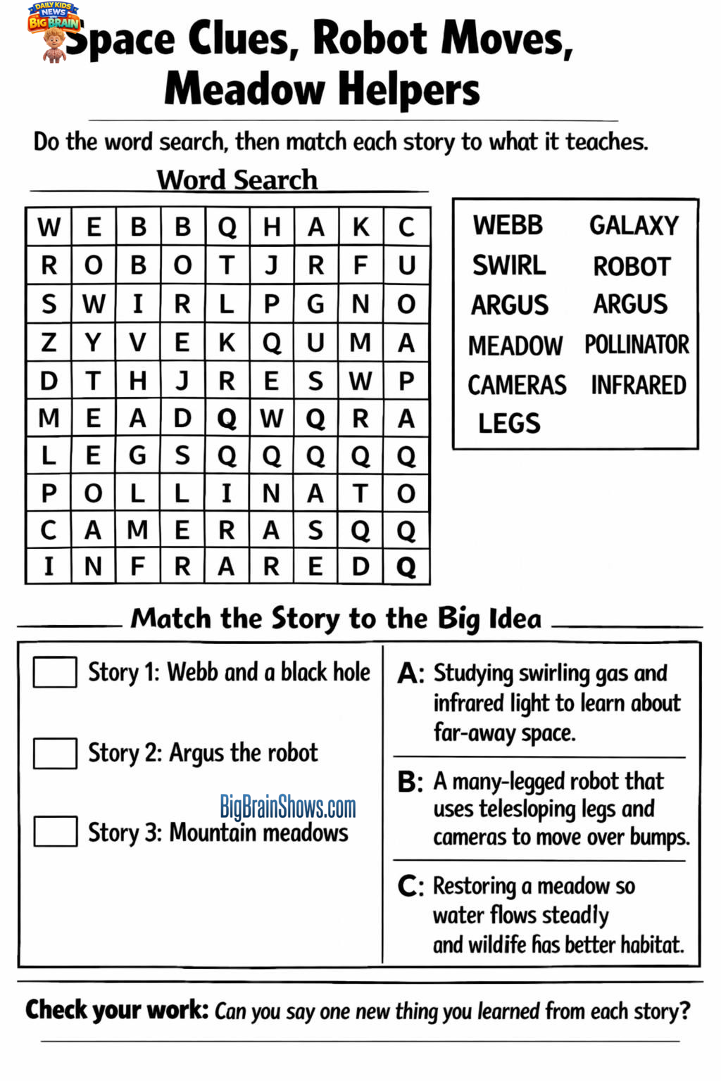 Episode 66 Activity Sheet: Space Clues, Robot Moves, Meadow Helpers