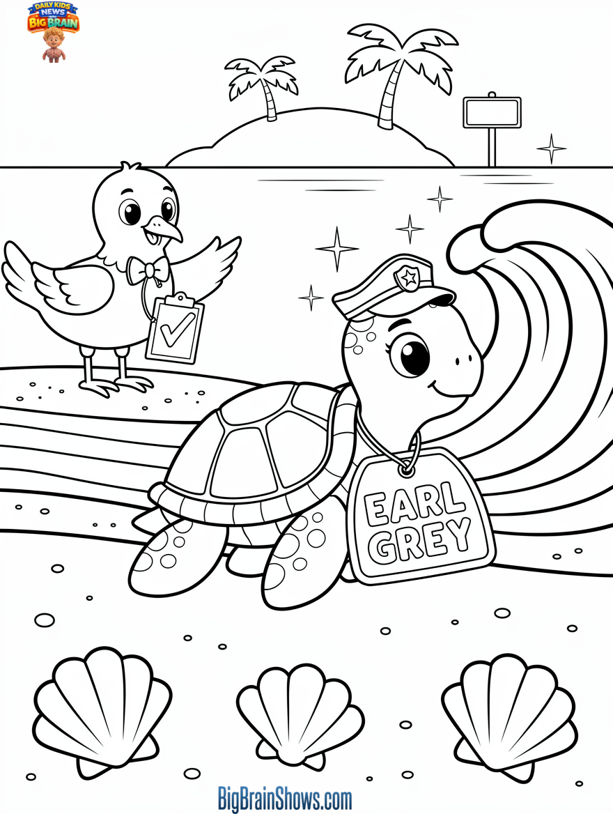 Coloring Page: Earl Grey the Sea Turtle Returns to the Atlantic