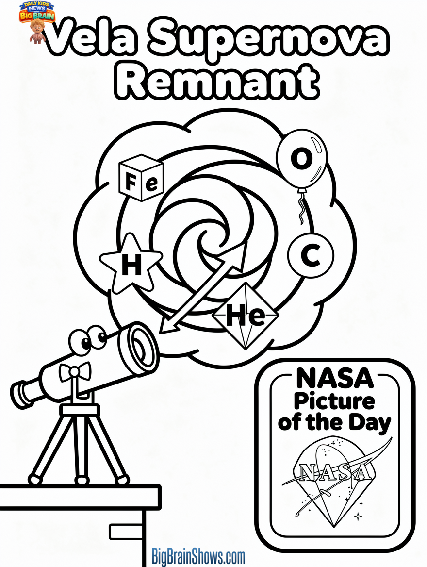 Coloring Page: NASA’s Vela Supernova Remnant Space Cloud
