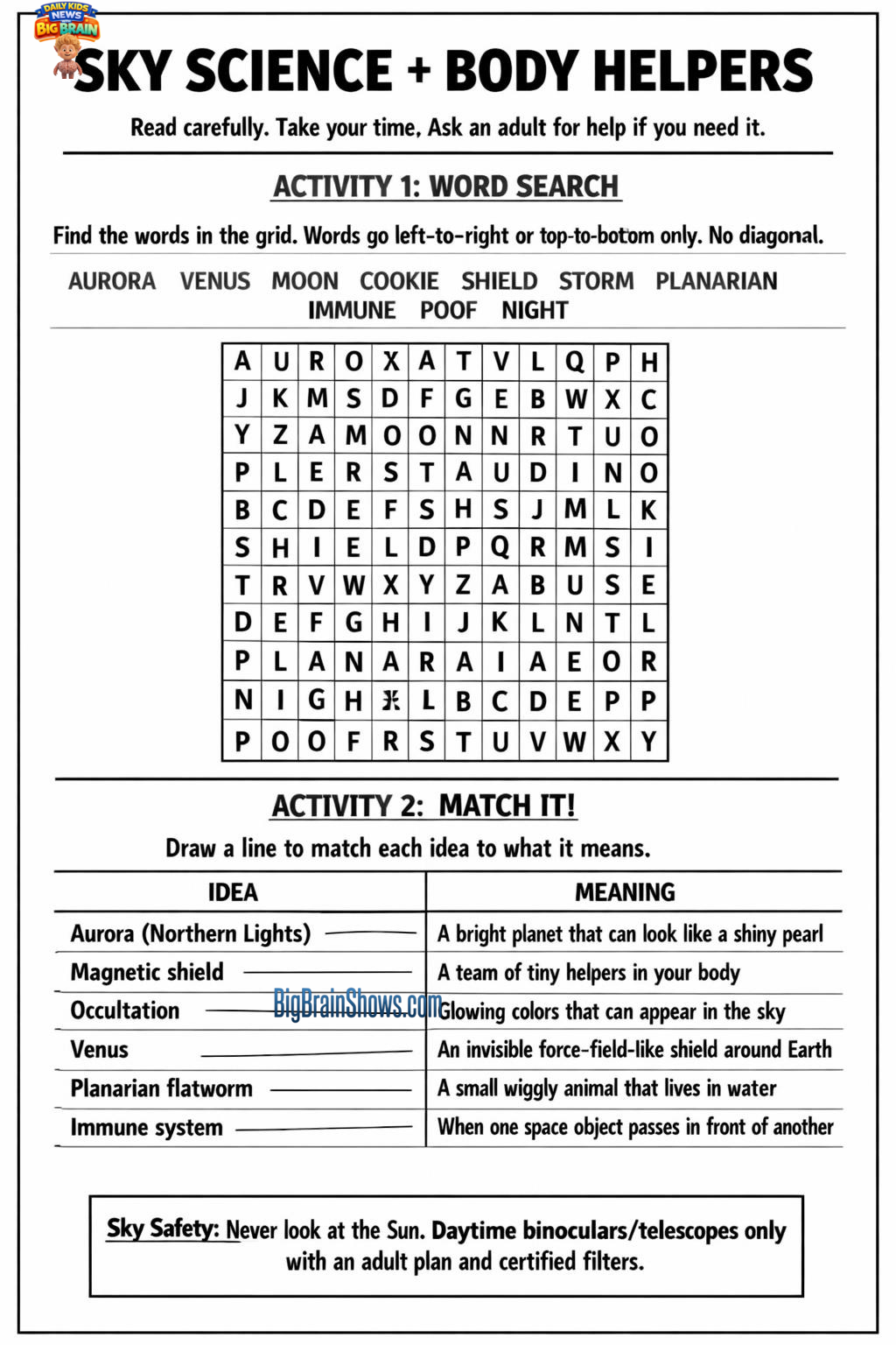 Episode Activity Sheet: Sky Science + Body Helpers