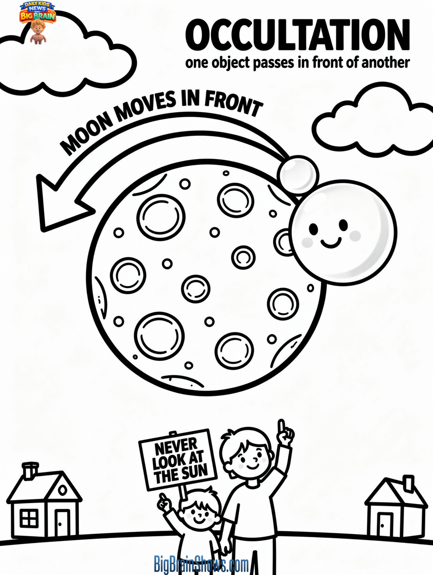 Coloring Page: Venus Disappears Behind the Moon (Occultation)