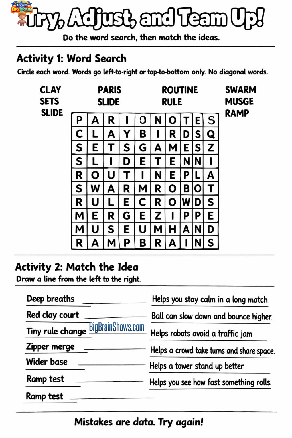 Episode 70 Activity Sheet: Try, Adjust, and Team Up!