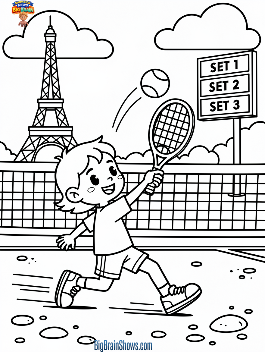 Coloring Page: Sliding on the Red Clay in Paris
