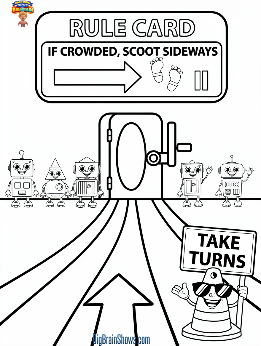 Coloring Page: Robot Swarm Learns to Take Turns
