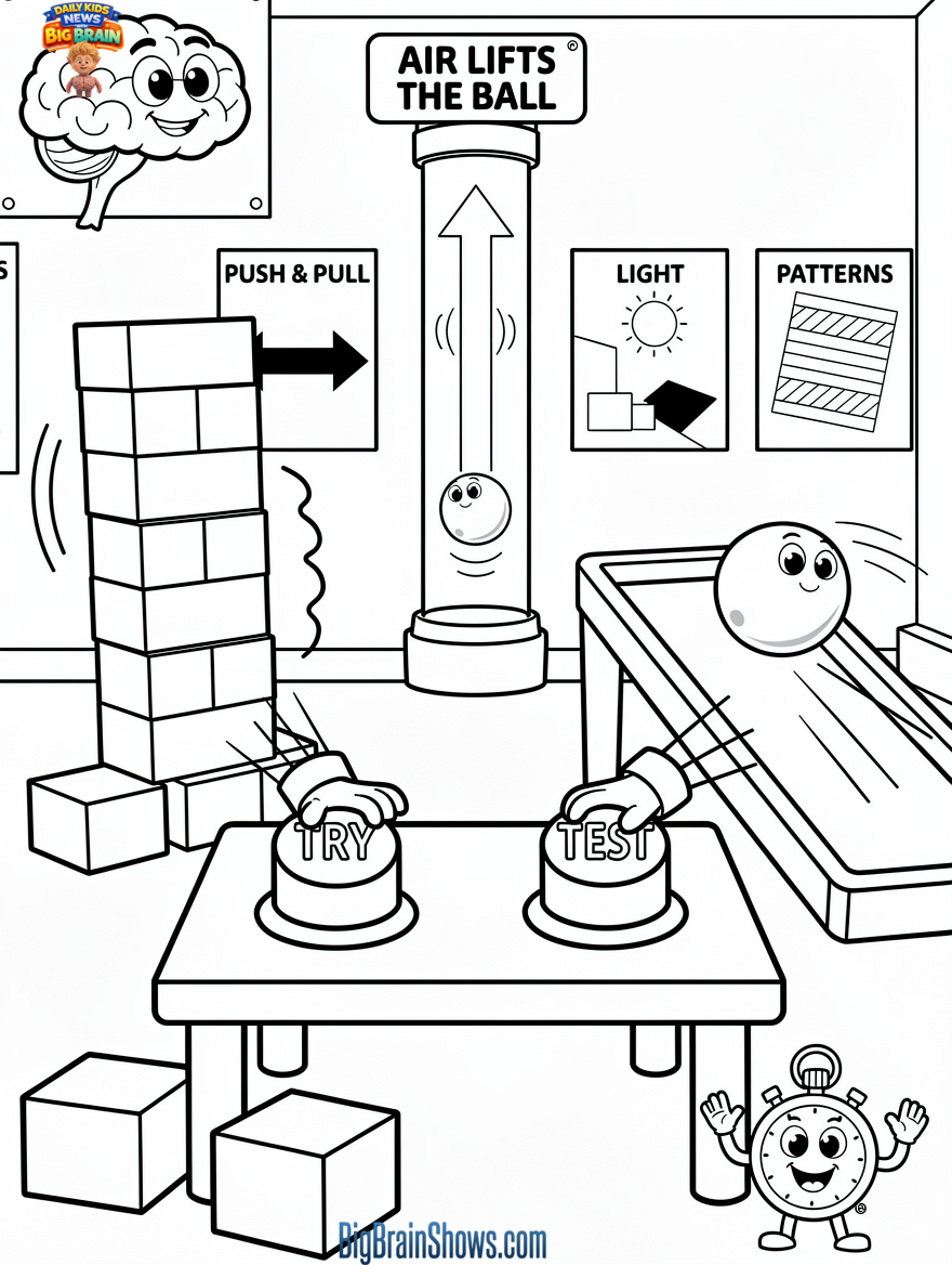 Coloring Page: SPARK Museum “Try It!” Science Stations
